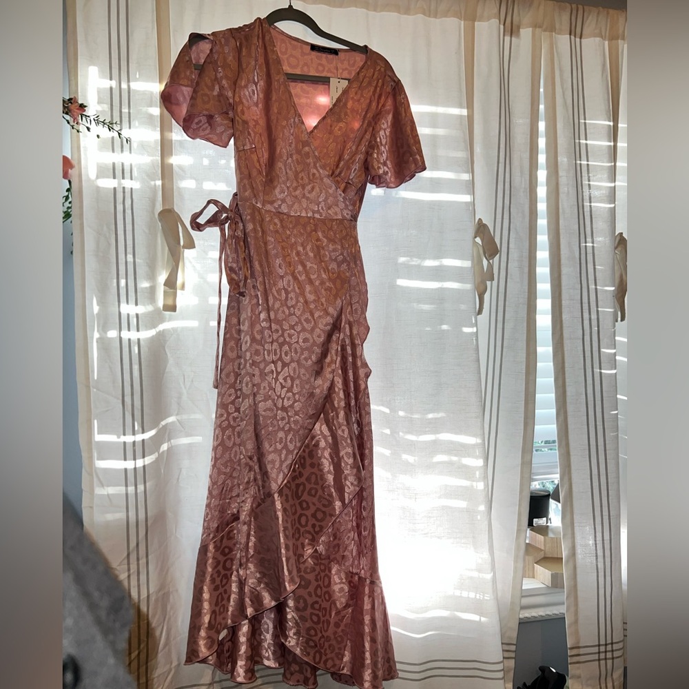 Pink leopard wrap maxi dress, size small